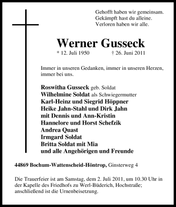 Traueranzeige von Werner Gusseck von Tageszeitung