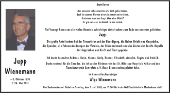 Traueranzeige von Jupp Wienemann von Tageszeitung