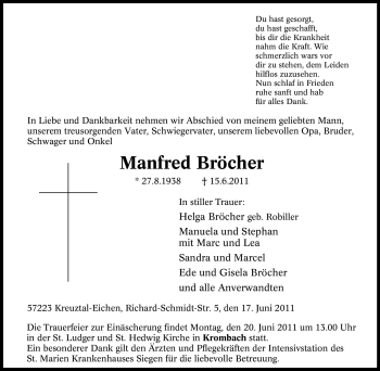 Traueranzeige von Manfred Bröcher von Tageszeitung