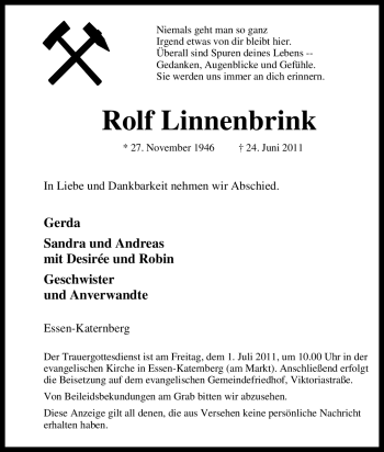 Traueranzeige von Rolf Linnenbrink von Tageszeitung