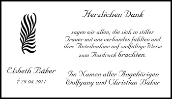 Traueranzeige von Elsbeth Bäker von Tageszeitung