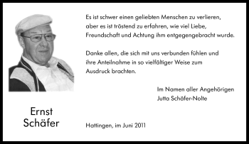 Traueranzeige von Ernst Schäfer von Tageszeitung