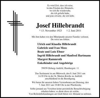 Traueranzeige von Josef Hillebrandt von Tageszeitung
