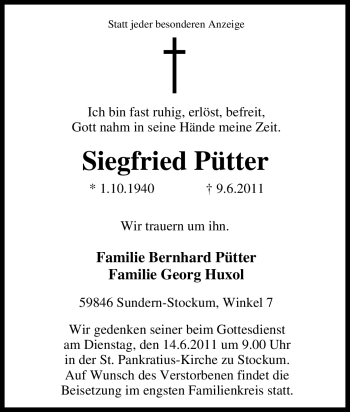 Traueranzeige von Siegfried Pütter von Tageszeitung