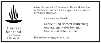 Traueranzeige von Irmgard Behrendt von Tageszeitung