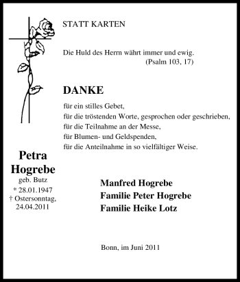 Traueranzeige von Petra Hogrebe von Tageszeitung