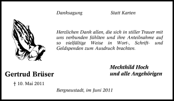 Traueranzeige von Gertrud Brüser von Tageszeitung