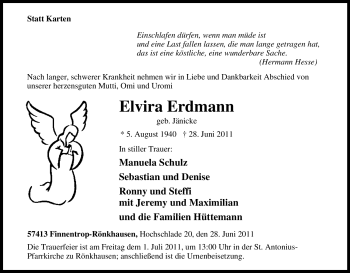 Traueranzeige von Elvira Erdmann von Tageszeitung