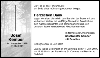 Traueranzeige von Josef Kemper von Tageszeitung