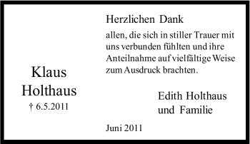 Traueranzeige von Klaus Holthaus von Tageszeitung
