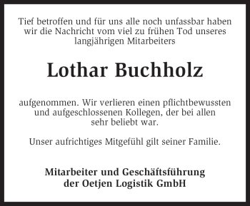 Traueranzeige von Lothar Buchholz von Tageszeitung