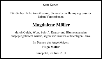 Traueranzeige von Magdalene Möller von Tageszeitung