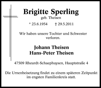Traueranzeige von Brigitte Sperling von Tageszeitung