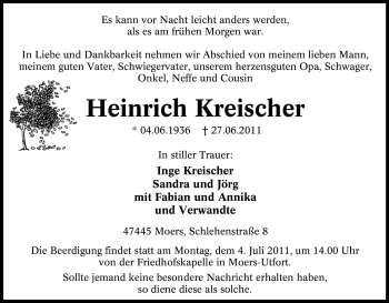 Traueranzeige von Heinrich Kreischer von Tageszeitung