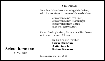 Traueranzeige von Selma Itermann von Tageszeitung