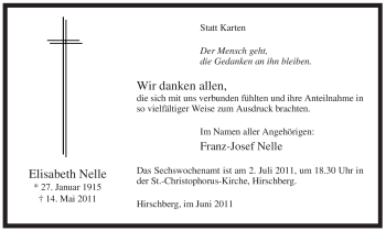 Traueranzeige von Elisabeth Nelle von Tageszeitung