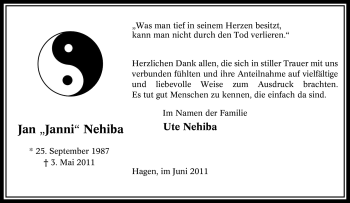Traueranzeige von Jan Nehiba von Tageszeitung