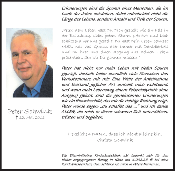 Traueranzeige von Peter Schwink von Tageszeitung