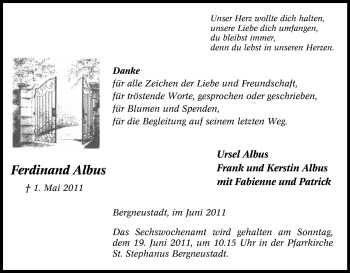 Traueranzeige von Ferdinand Albus von Tageszeitung
