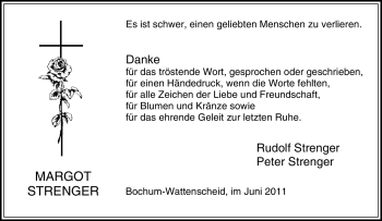 Traueranzeige von Margot Strenger von Tageszeitung