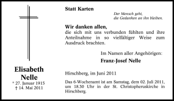 Traueranzeige von Elisabeth Nelle von Tageszeitung