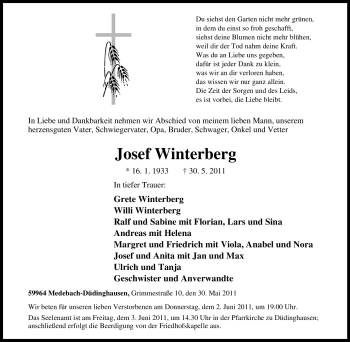 Traueranzeige von Josef Winterberg von Tageszeitung