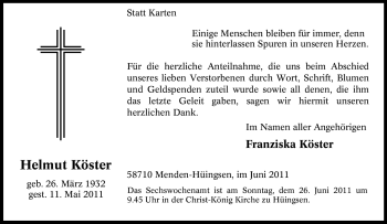 Traueranzeige von Helmut Köster von Tageszeitung