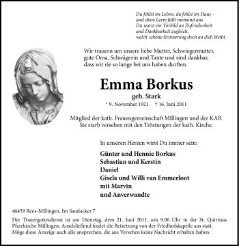 Traueranzeige von Emma Borkus von Tageszeitung