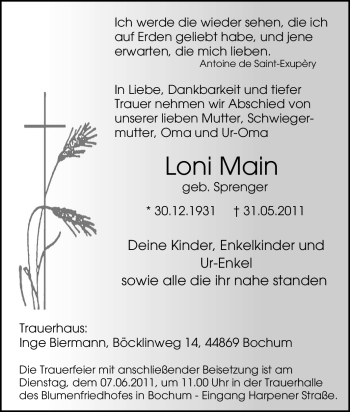 Traueranzeige von Loni Main von Tageszeitung