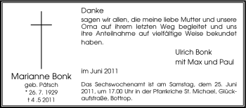 Traueranzeige von Marianne Bonk von Tageszeitung