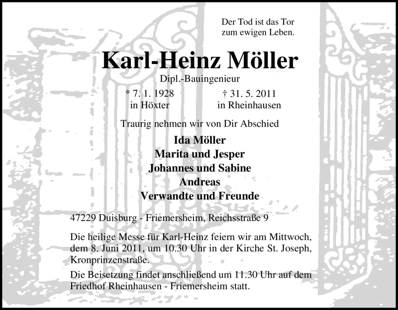  Traueranzeige für Karl-Heinz Möller vom 04.06.2011 aus Tageszeitung