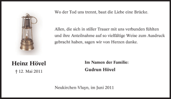 Traueranzeige von Heinz Hövel von Tageszeitung