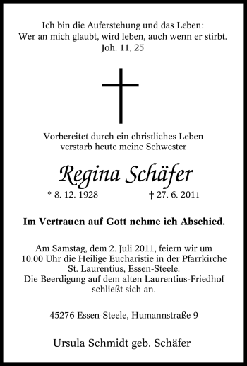 Traueranzeige von Regina Schäfer von Tageszeitung