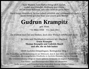 Traueranzeige von Gudrun Krampitz von Tageszeitung
