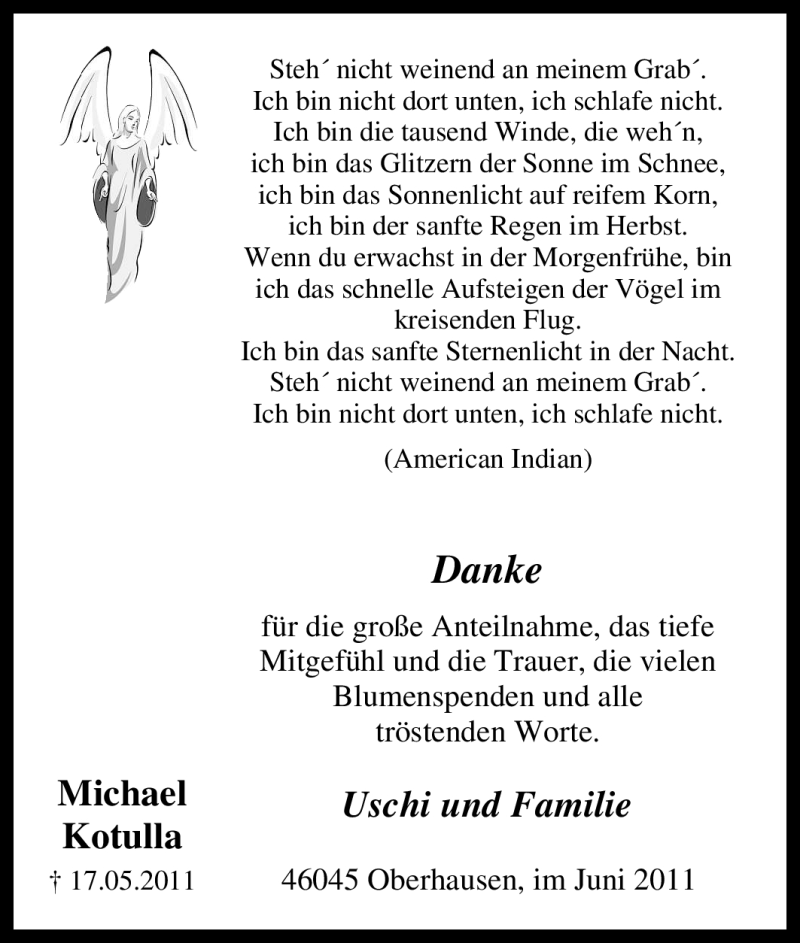  Traueranzeige für Michael Kotulla vom 15.06.2011 aus Tageszeitung