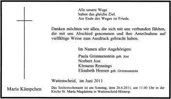 Traueranzeige von Maria Kämpchen von Tageszeitung