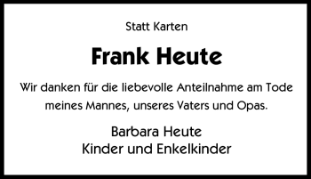 Traueranzeige von Frank Heute von Tageszeitung