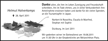 Traueranzeige von Helmut Halverkamps von Tageszeitung