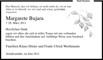 Traueranzeige von Margarete Bujara von Tageszeitung