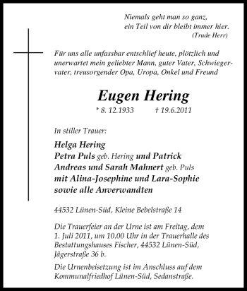 Traueranzeige von Eugen Hering von Tageszeitung