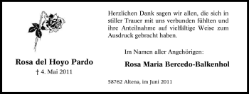 Traueranzeige von Rosa del Hoyo Pardo von Tageszeitung