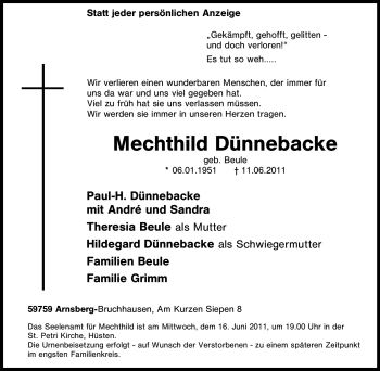 Traueranzeige von Mechthild Dünnebacke von Tageszeitung