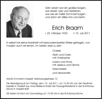 Traueranzeige von Erich Braam von Tageszeitung