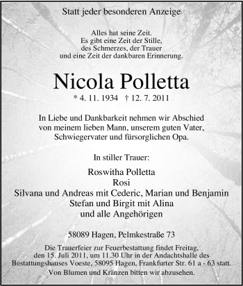 Traueranzeige von Nicola Polletta von Tageszeitung