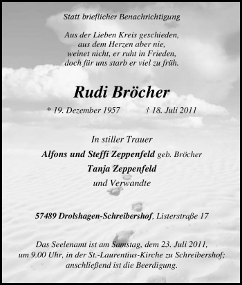 Traueranzeige von Rudi Bröcher von Tageszeitung