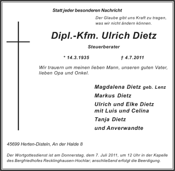 Traueranzeige von Ulrich Dietz von Tageszeitung