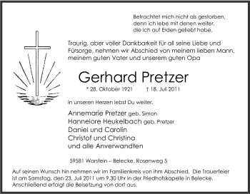 Traueranzeige von Gerhard Pretzer von Tageszeitung