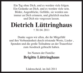 Traueranzeige von Dietrich Lüttringhaus von Tageszeitung