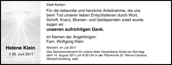 Traueranzeige von Helene Klein von Tageszeitung