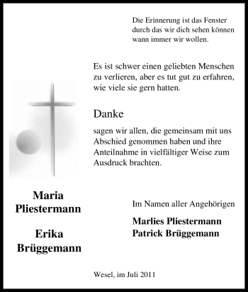 Traueranzeige von Erika Brüggemann von Tageszeitung